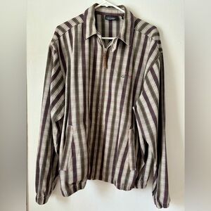 Greg Norman Collection Medium Gray Windbreaker Striped Golf Oversized Full Zip